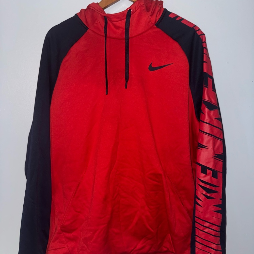 Nike Blue and Red Lightweight Jacket with Hood and Bold Graphics